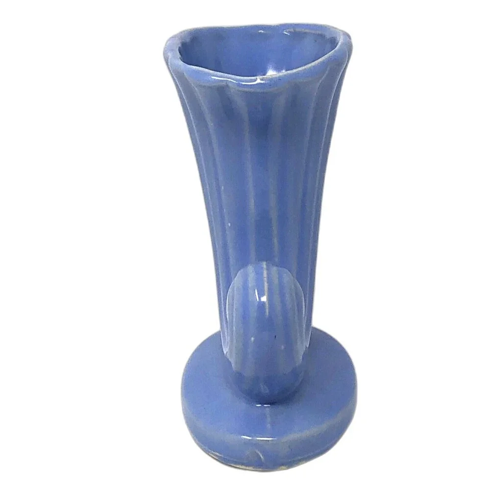 Shawnee Pottery Cornucopia Vase Vintage Pastel Blue Glazed Fluted 6.5